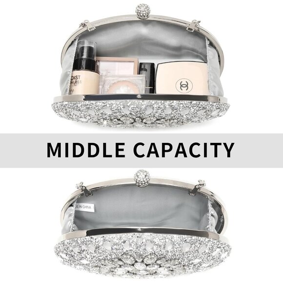 Luxury Evening Purse with Clip Closure and Rhinestones - Perfect for Events - Picture 3 of 7